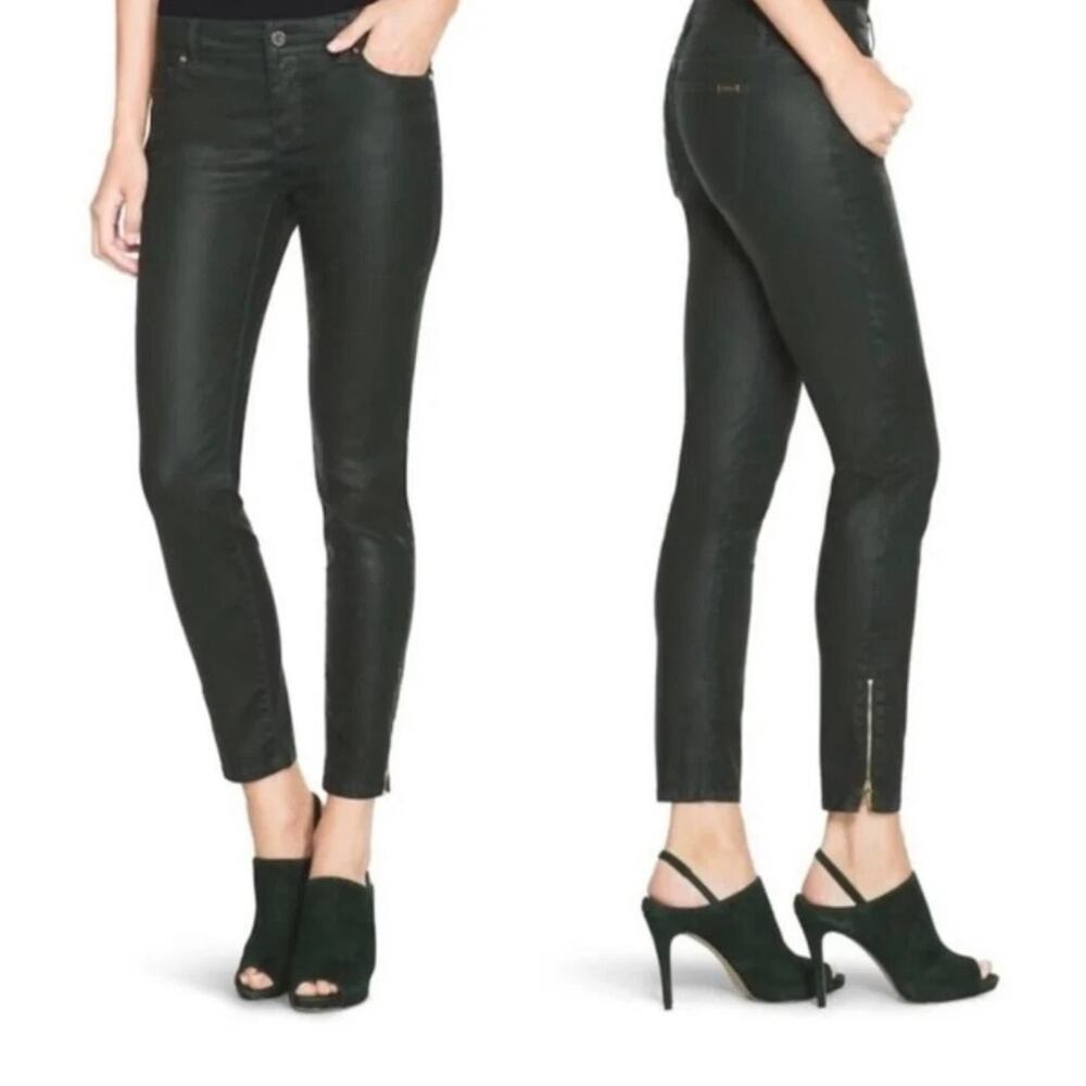 WHITE HOUSE BLACK MARKET COATED SKIMMER (LEATHER LOOK) JEANS BLACK SZ 12 NWT